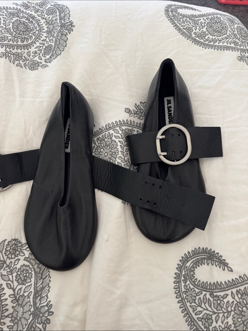 Jil Sander Black Leather Buckle Strap Flats